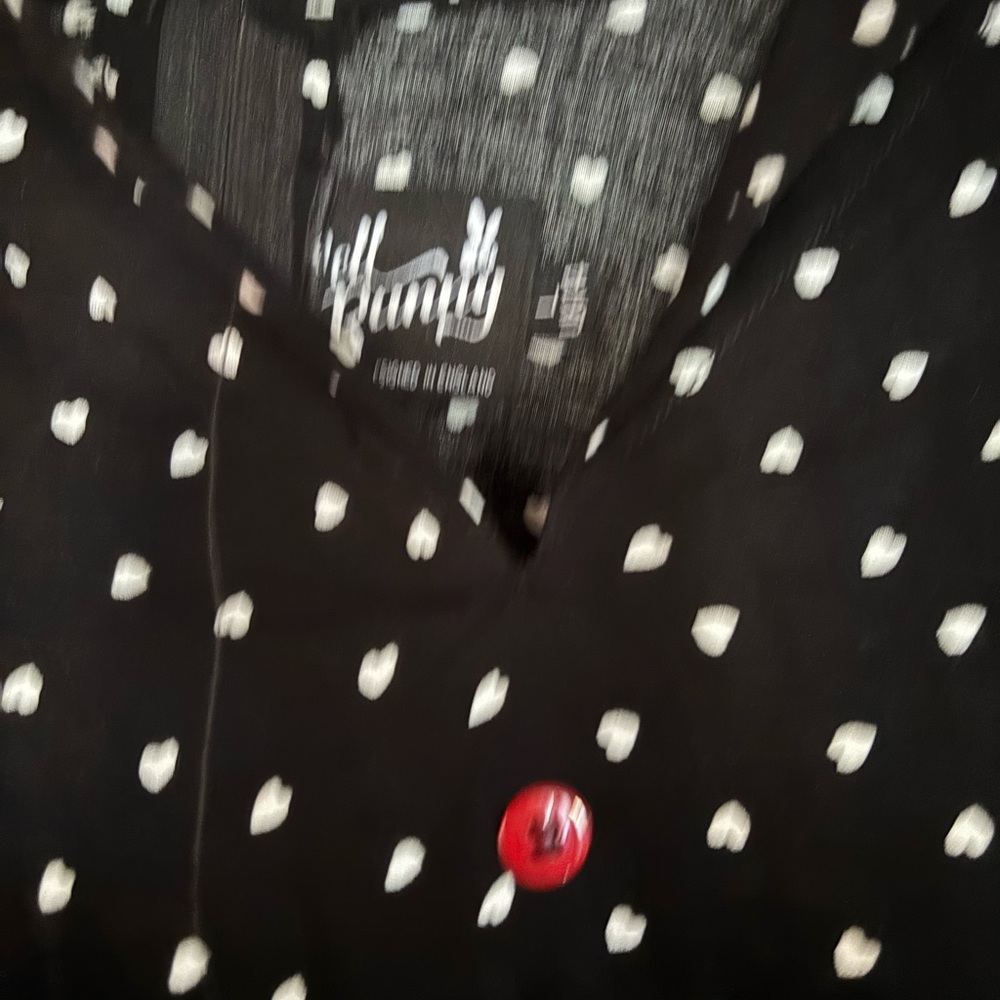Hell Bunny Black Dress with White Hearts and Red Button - Picture 3 of 3